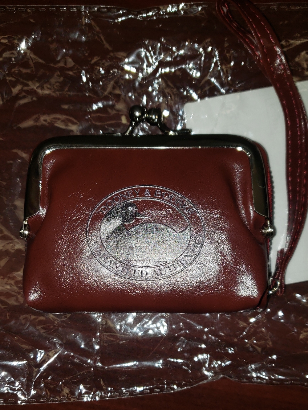 Dooney & Bourke Burgundy Leather Kiss-Lock Wristlet